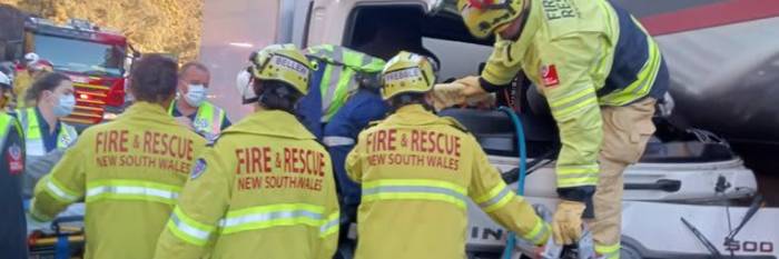 An image relating to the news item FRNSW rescues driver trapped in truck after M1 crash