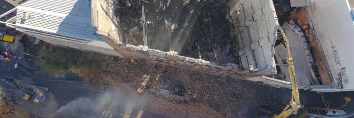 An image relating to the news item Fire and Rescue NSW drone capability assisting demolition of fire-damaged buildings 