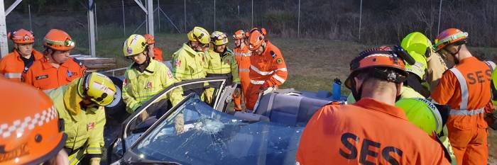 An image relating to the news item Firefighters and SES share rescue knowledge during training operations