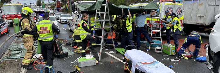 An image relating to the news item Fire and Rescue NSW frees motorcyclist critically injured in multi-vehicle crash 