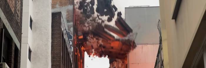 An image relating to the news item Wall collapses as major fire engulfs seven-storey building 