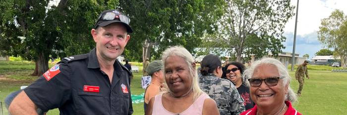 An image relating to the news item Fire and Rescue NSW officers receive formal welcome to the Kimberley flood-zones by local elders