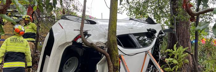 An image relating to the news item Fire and Rescue NSW retrieves injured driver after car rolls down embankment