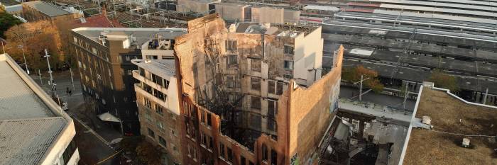 An image relating to the news item Fire and Rescue NSW drone technology offers unique insight into fire aftermath 