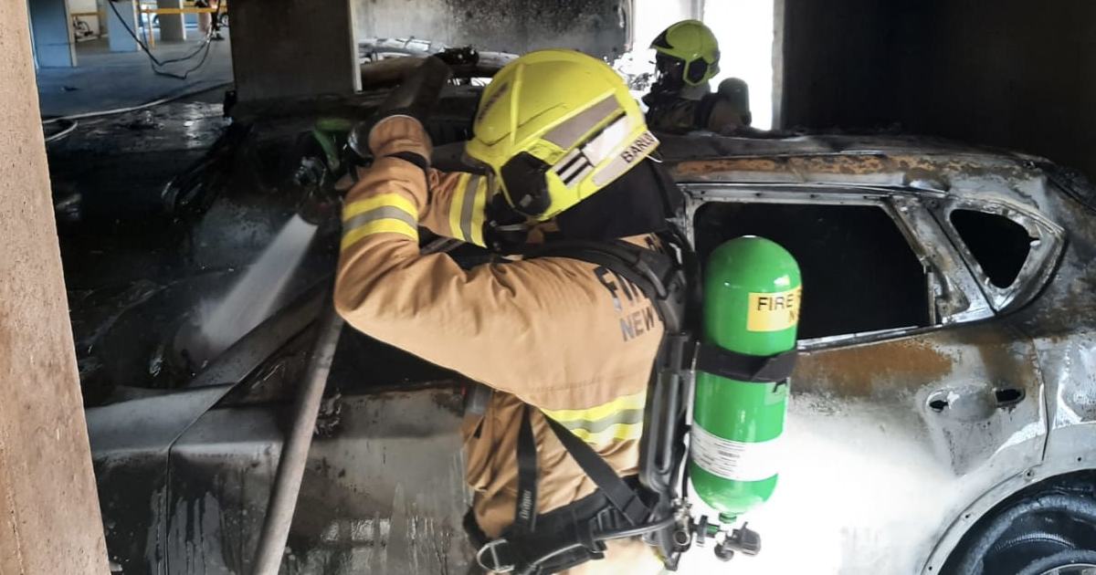 An image relating to the news item Multiple Cars Alight in Underground Carpark