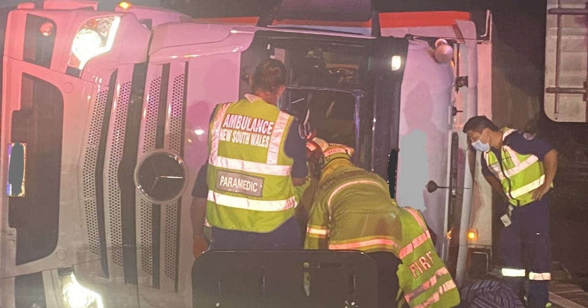 An image relating to the news item B-double driver released from truck crash