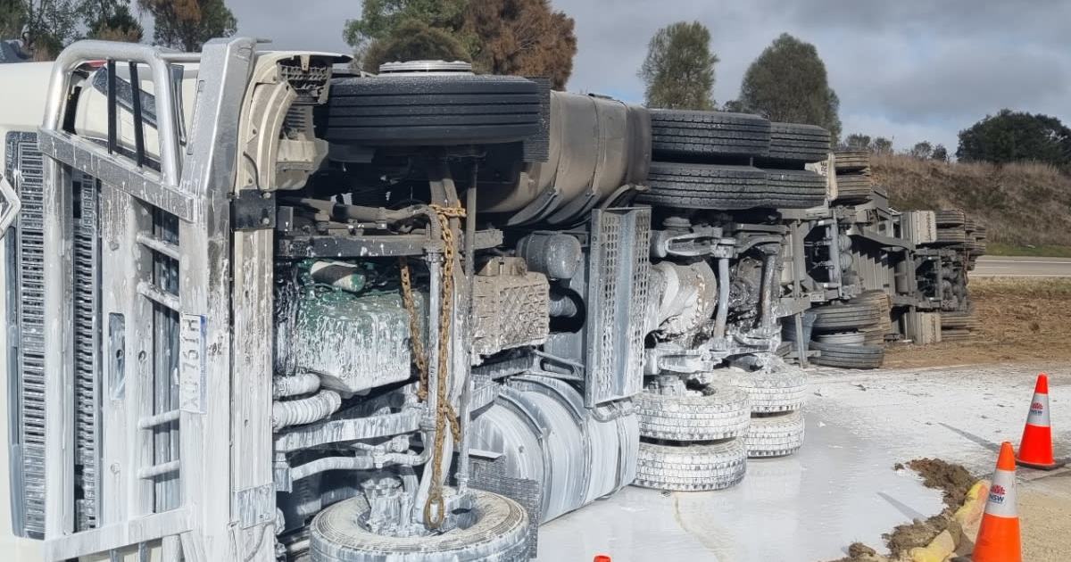 An image relating to the news item Paint mishap on major highway as truck rolls