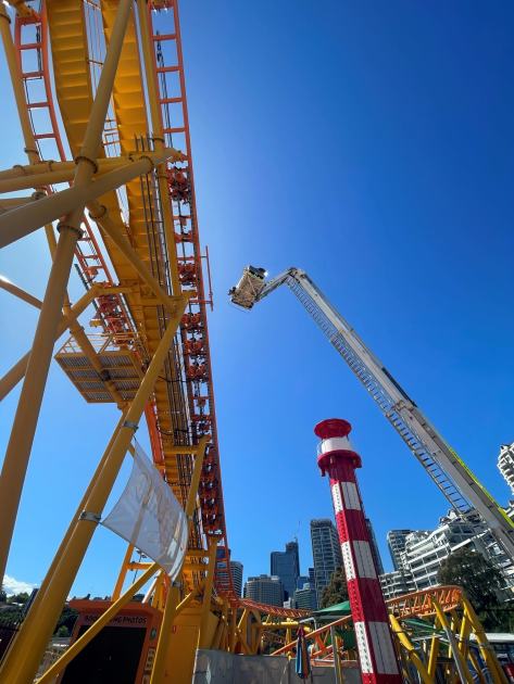 An image relating to the news item Fire and Rescue NSW conducts safety familiarity exercise on Luna Park’s latest roller coaster ride