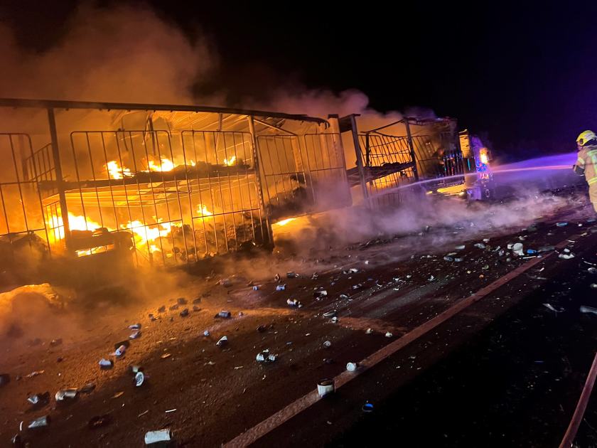 An image relating to the news item Firefighters extinguish exploding semi-trailer