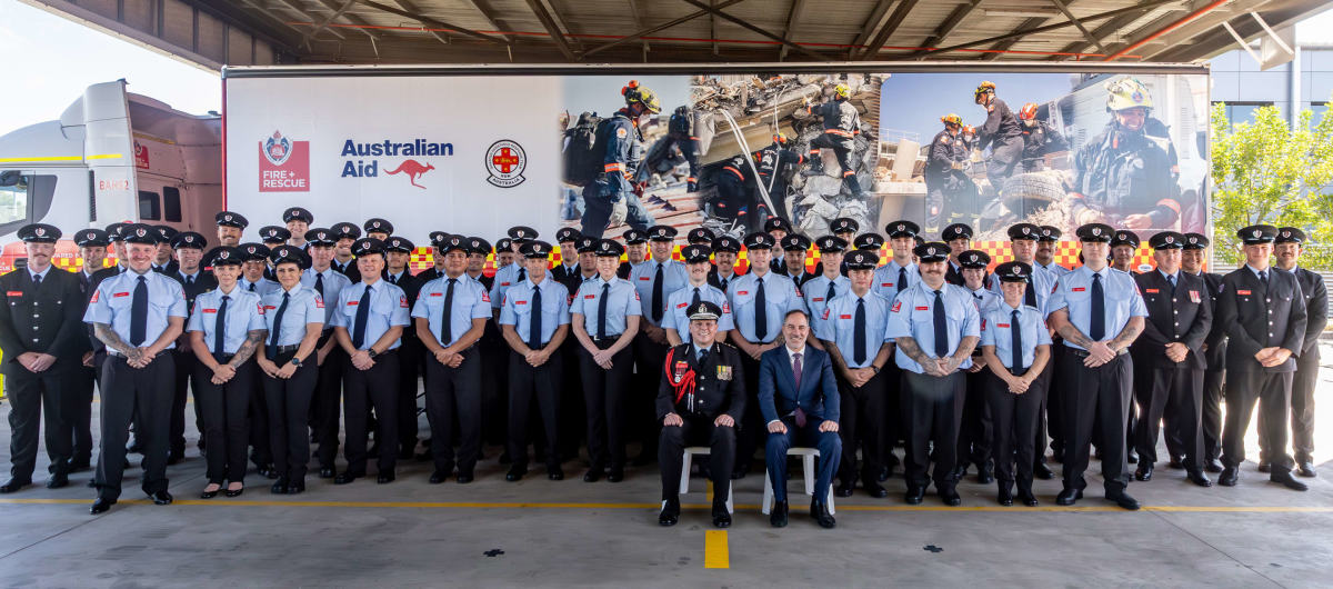An image relating to the news item Emergency Services Minister, Jihad Dib welcomes more than 160 new firefighters at Fire and Rescue NSW graduation