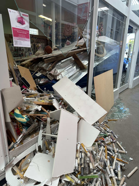 An image relating to the news item Car crashes into shop narrowly missing occupants - Lake Macquarie - VIDEO 