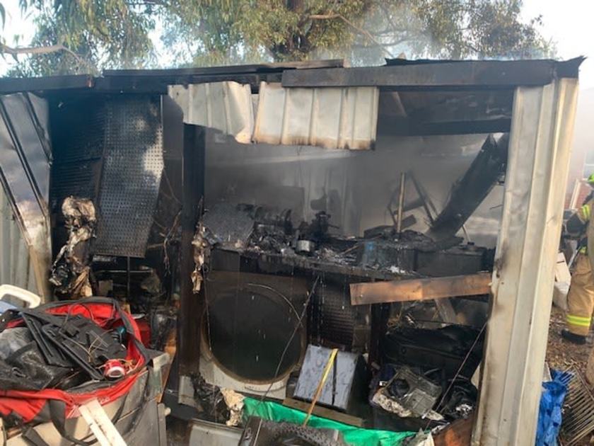 An image relating to the news item Shed destroyed by fire from lithium-ion battery device left on charge