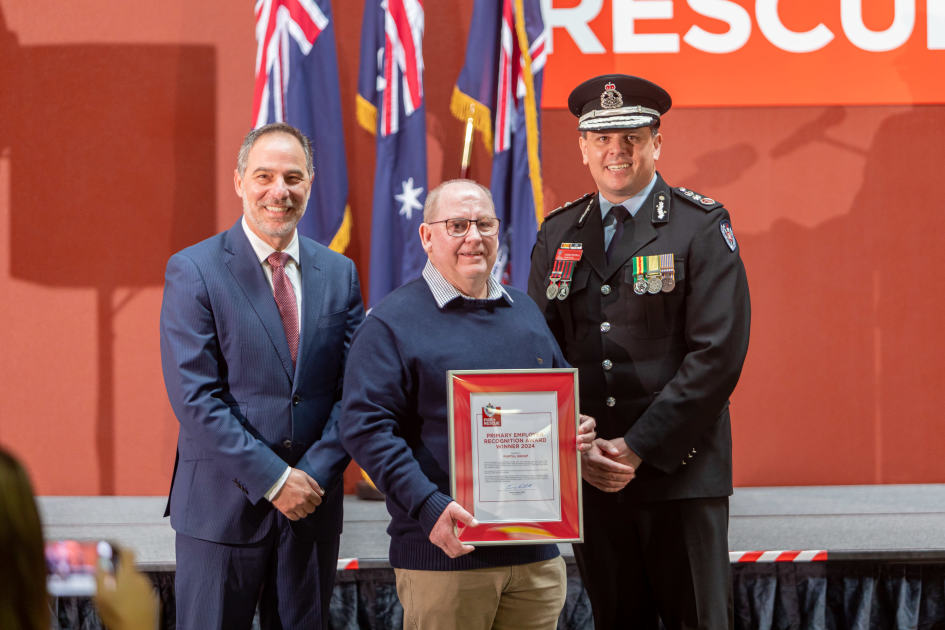 An image relating to the news item Purtill Group recognised for supporting FRNSW - adding photograph (Mr Purtill with Minister Dib and Commissioner Fewtrell)