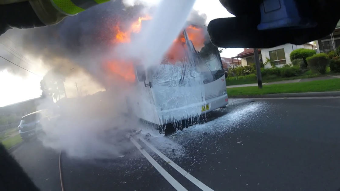 An image relating to the news item Dozens of school children escape bus fire in Sydney