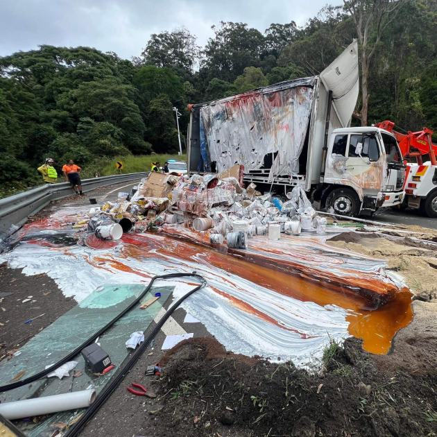 An image relating to the news item Truck roll-over causes hazardous material spill 