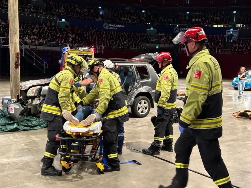 An image relating to the news item Fire and Rescue NSW delivers car crash simulations to ‘drive home’ safety lessons for teenagers - VIDEO
