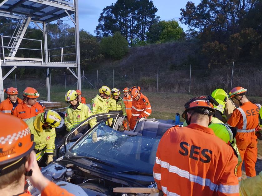 An image relating to the news item Firefighters and SES share rescue knowledge during training operations
