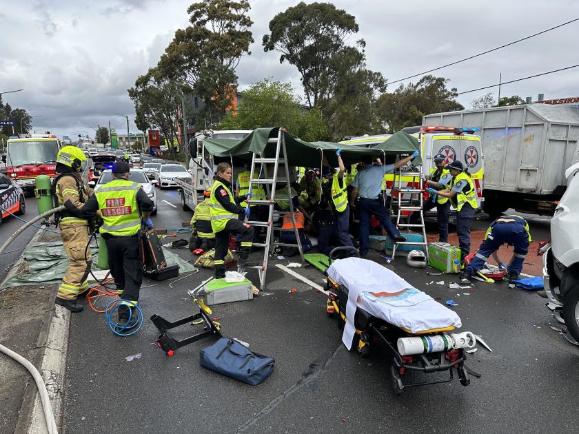 An image relating to the news item Fire and Rescue NSW frees motorcyclist critically injured in multi-vehicle crash 