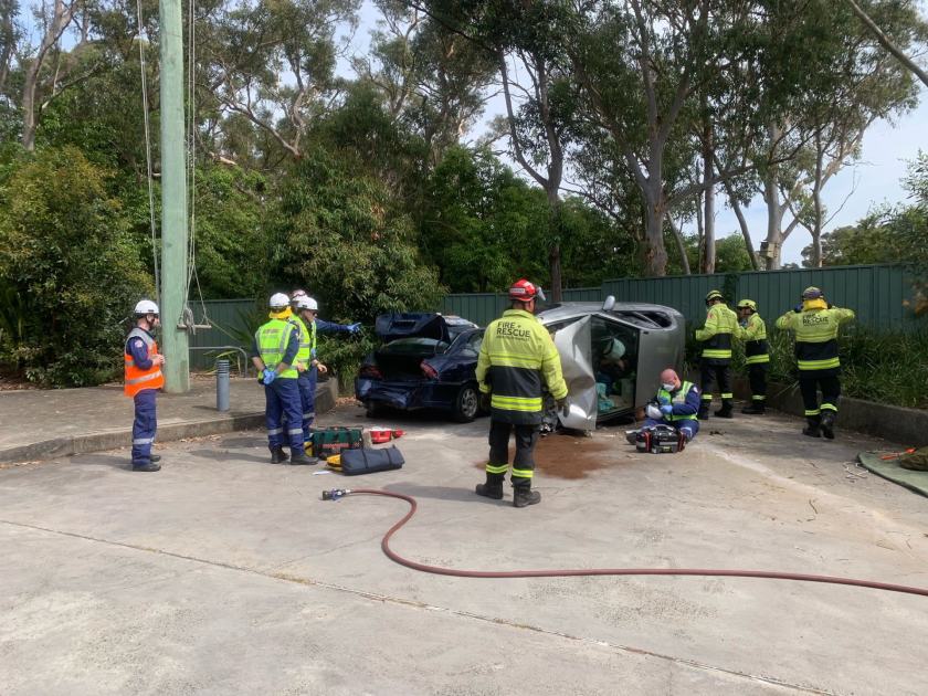 An image relating to the news item Firefighters respond to mock car crash scenario