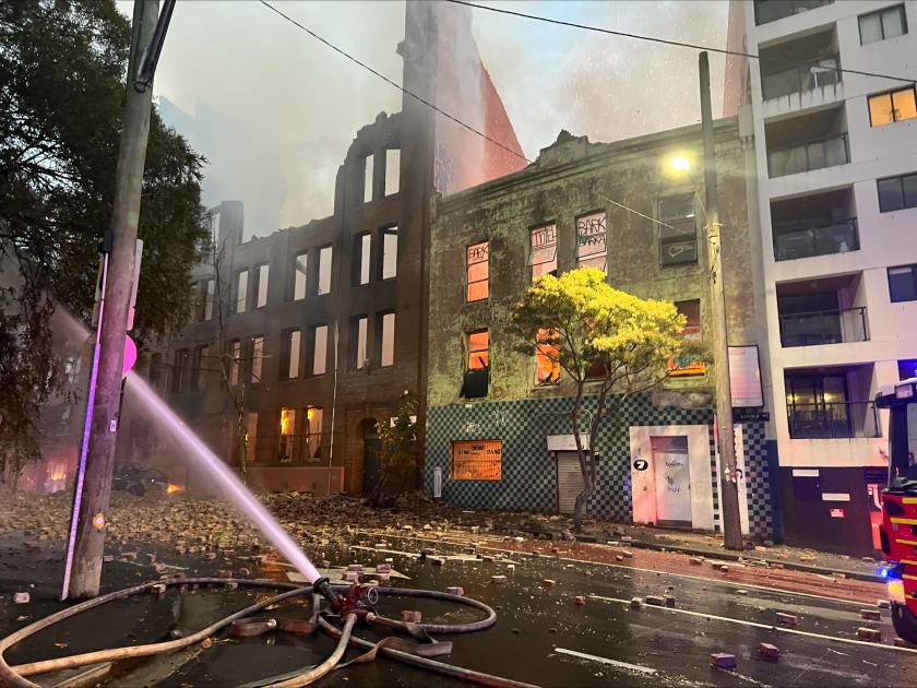 An image relating to the news item Fire and Rescue NSW continues to douse major fire in multi-storey building