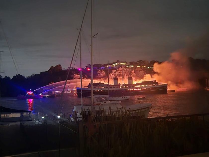 An image relating to the news item Firefighters and Port Authority prevent barge fire spreading to historic ferry