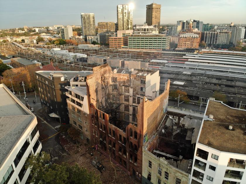 An image relating to the news item Fire and Rescue NSW drone technology offers unique insight into fire aftermath - VIDEO
