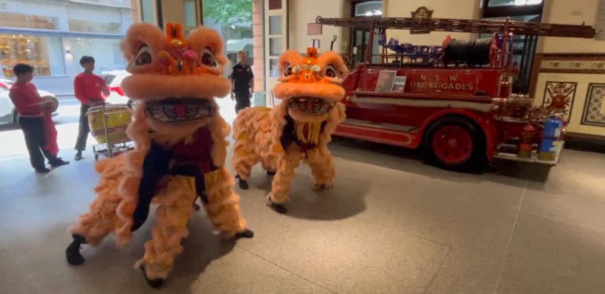 An image relating to the news item ***VISION ALERT: Special Chinese Lion Dance to promote happiness and prosperity at nation’s busiest fire station