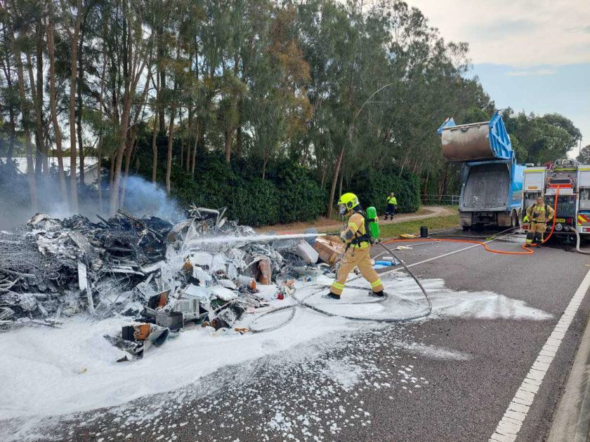 An image relating to the news item Lithium-ion batteries, thrown out in the rubbish, thought to be the cause of a Central Coast garbage truck fire 
