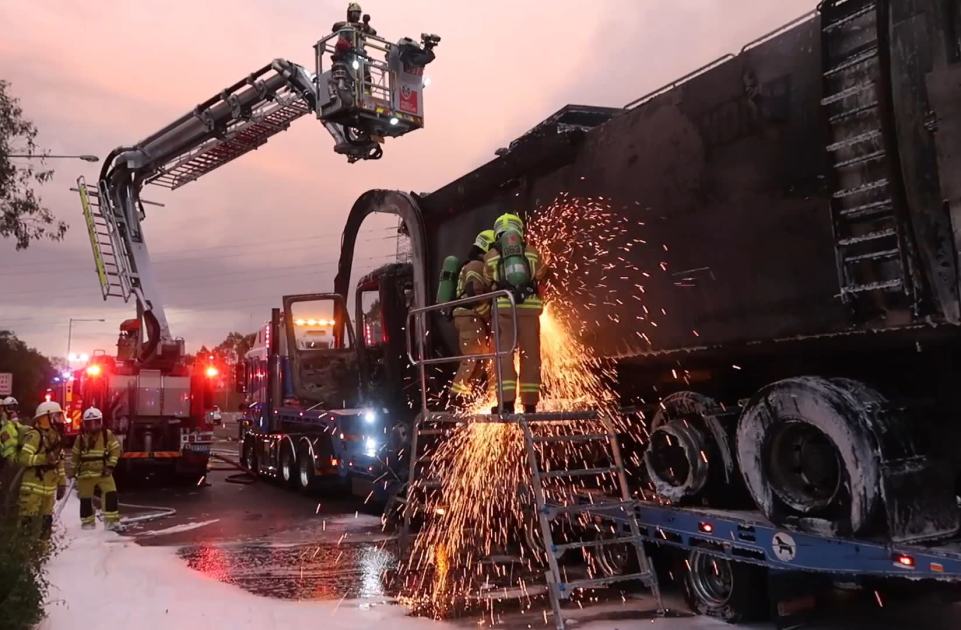 An image relating to the news item *** VISION ALERT - Fire crews exploring cause of dramatic truck fire