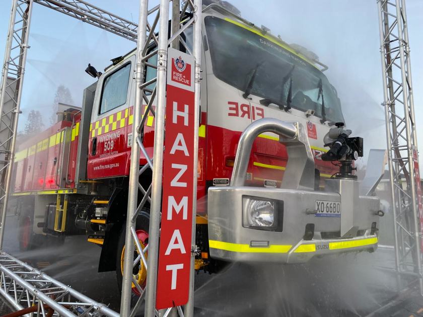 An image relating to the news item Fire and Rescue NSW deploys innovative vehicle ‘decontamination gantry’ to flood zone