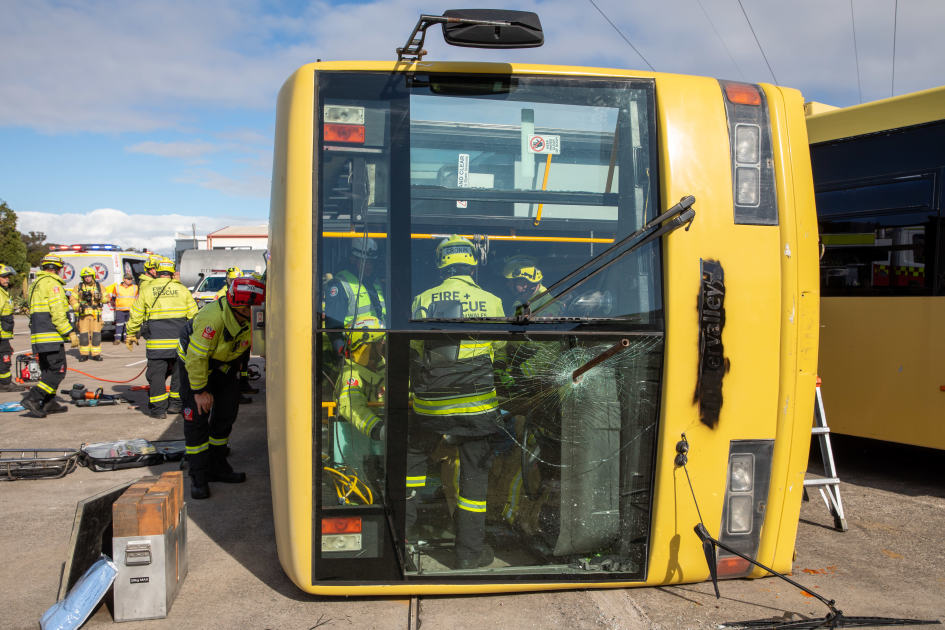 An image relating to the news item Firefighters respond to mock bus crash exercise