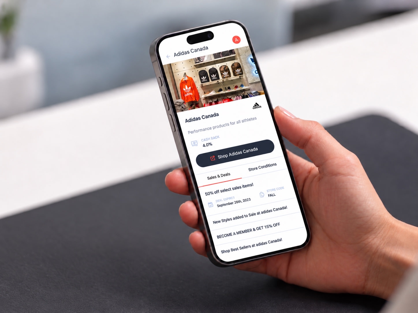 Great Canadian Rebates mobile shopping and cashback app on a handheld phone