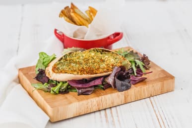 “Dressed to Impress” Baked Crab with Chips & Green Salad