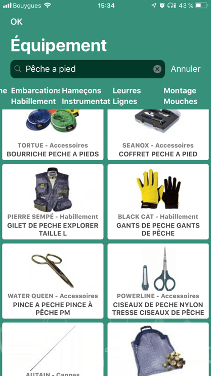 Le matériel du pecheur à pied