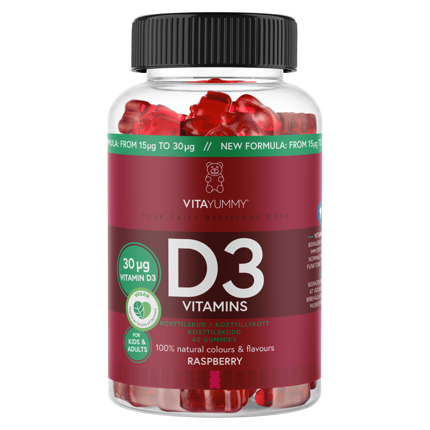 VitaYummy, D3, 60stk, Raspberry (Vegan)