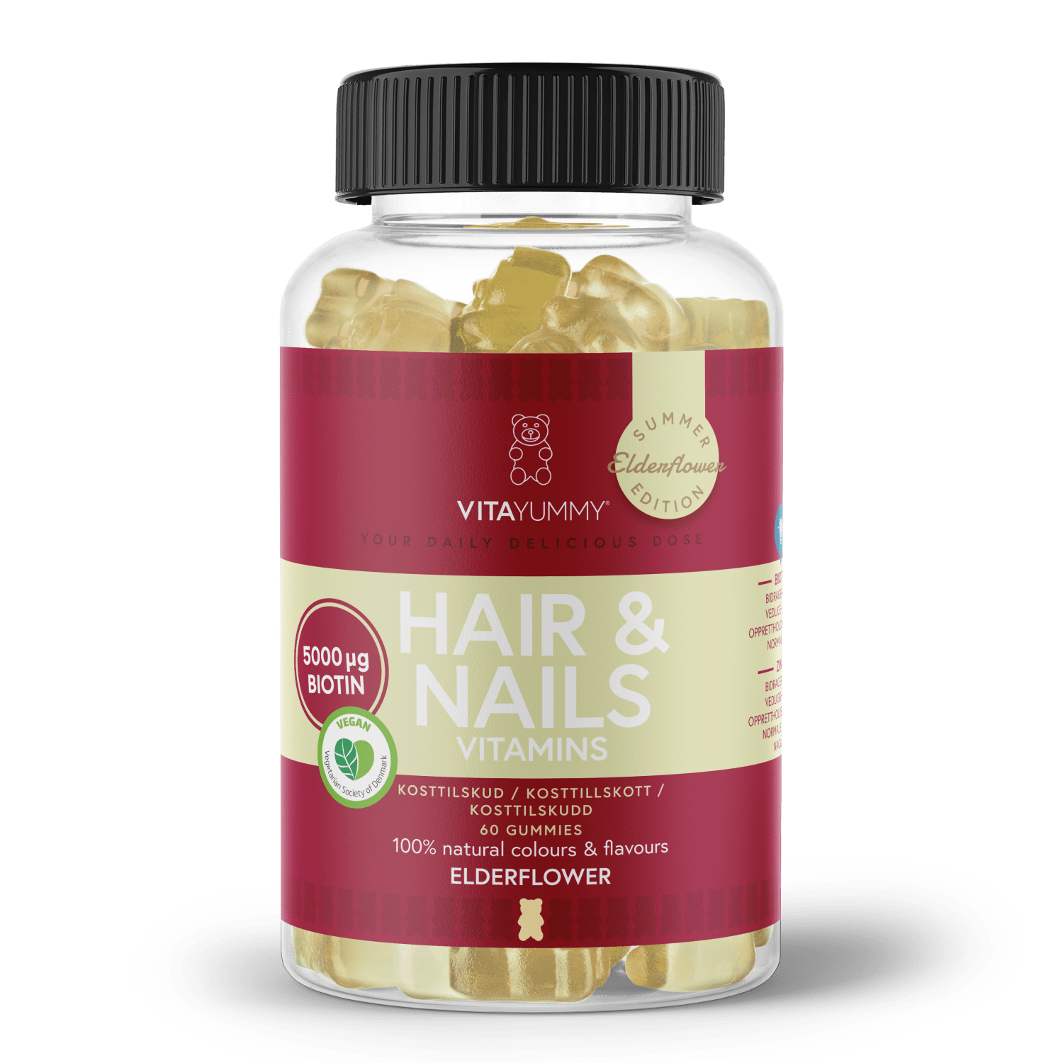 VitaYummy, Hair & Nails, 60stk, Elderflower (Vegan)