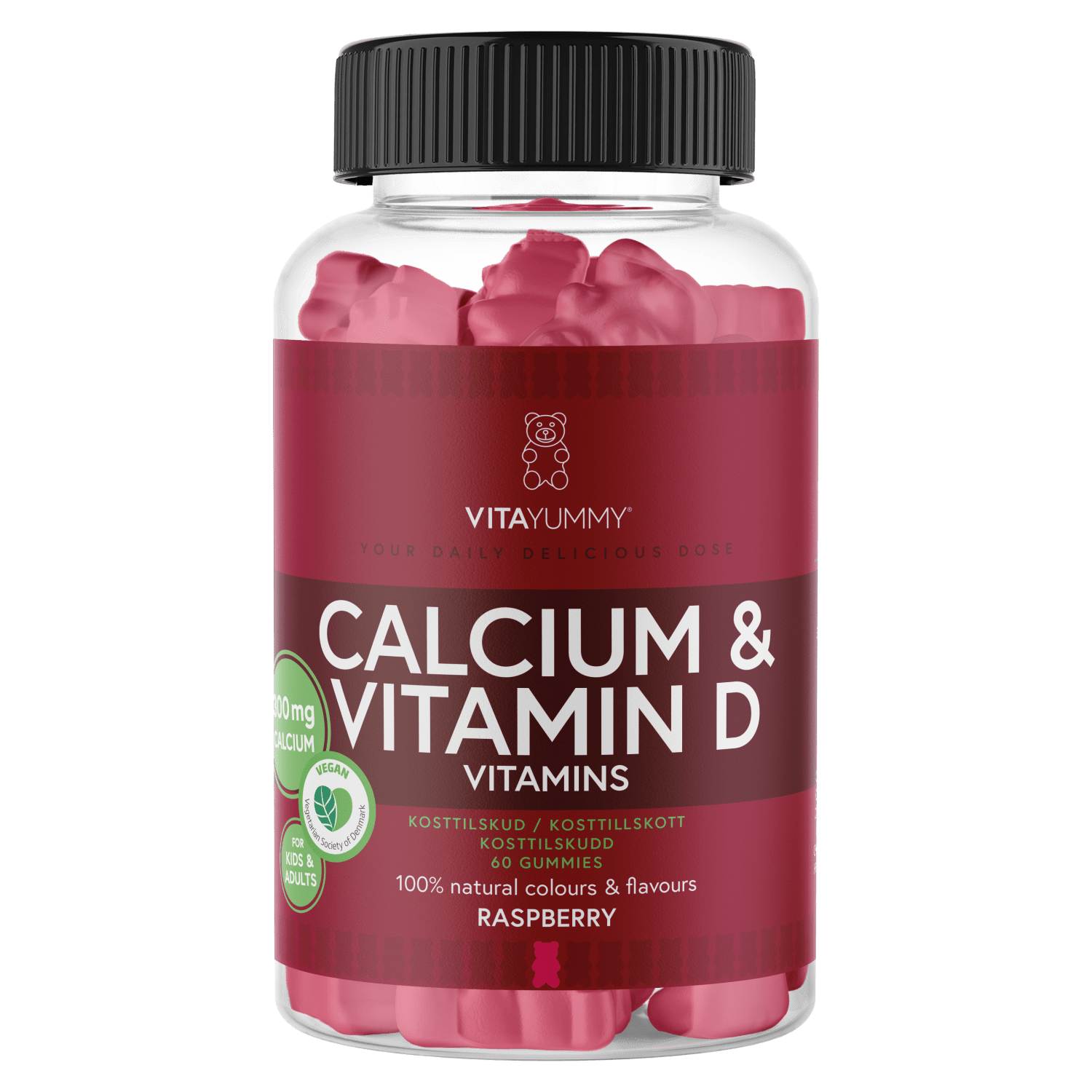 VitaYummy, Calcium & Vitamin D, 60stk, Raspberry (Vegan)