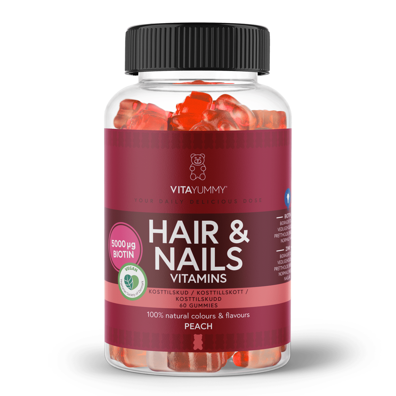 VitaYummy, Hair & Nails, 60stk, Peach (Vegan) <br>BF: 28-06-2026