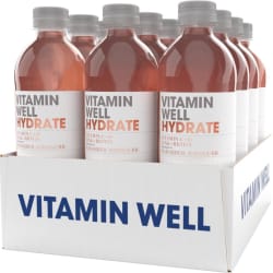 Vitamin Well Hydrate, 12x500ml, Jordbær/Rabarbra (Pant 2,-)