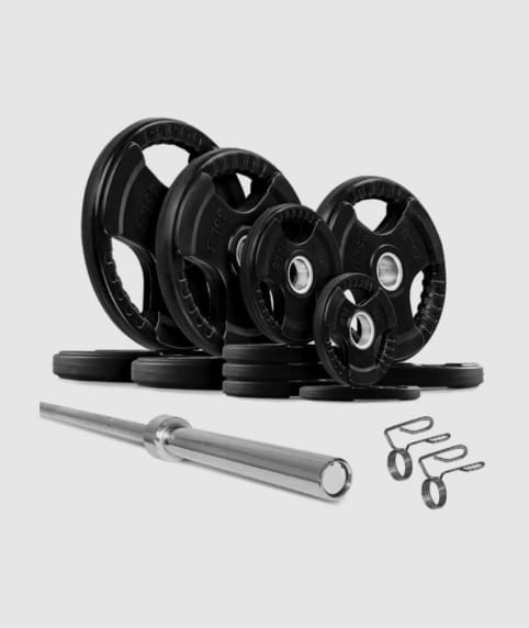 125kg Vanguard Olympic Weight Plate Set with 20kg Olympic Barbell