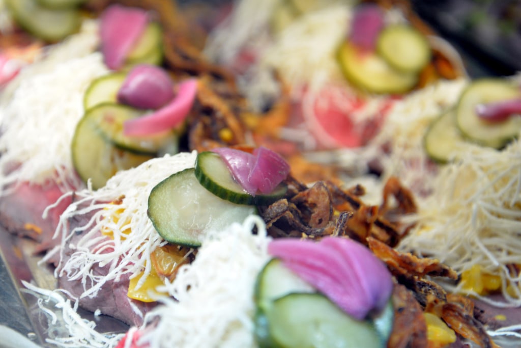 Lots of goods: fisch, fruits, vegetable, smörebröd, mushrooms, flowers, danish sandwich