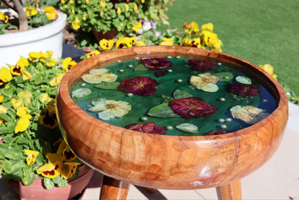 Bespoke Floral Resin Side Table detail view