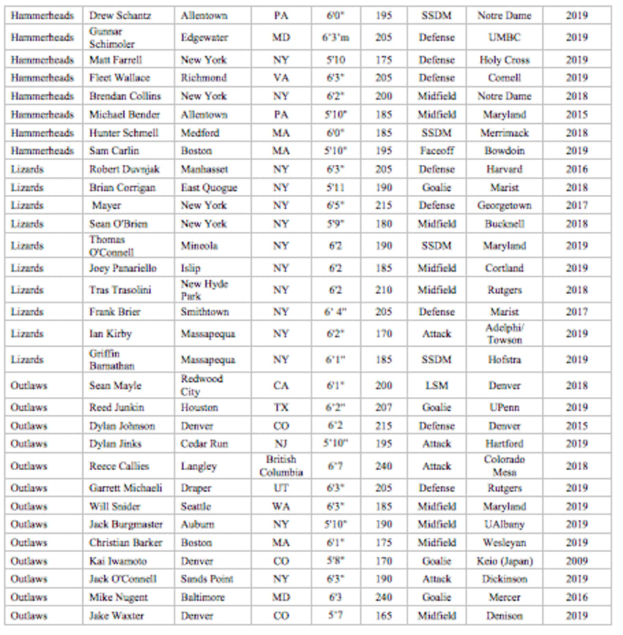 5 Statesmen on 2020 MLL rosters - Hobart and William Smith