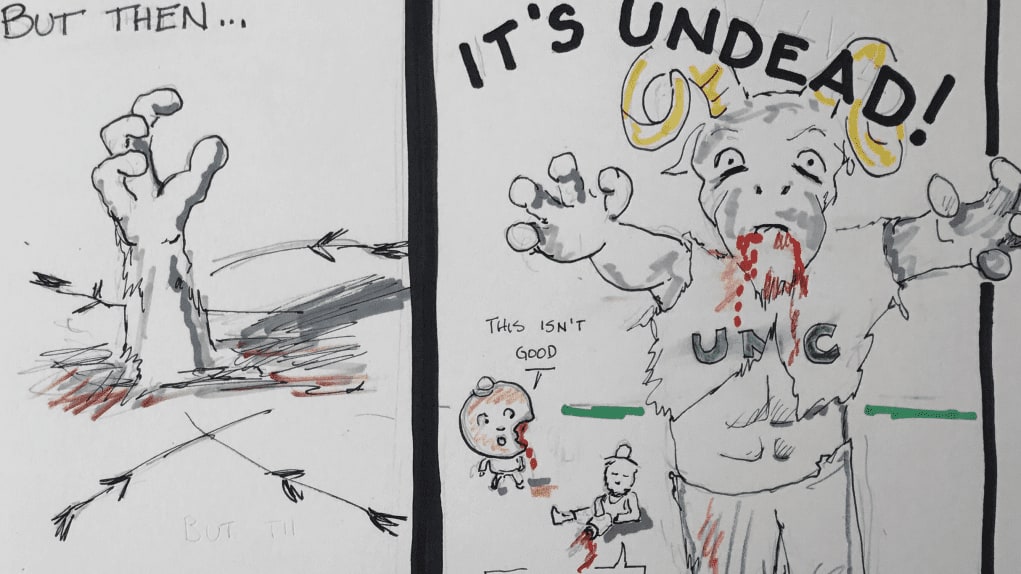 Zombie UNC Jim Fenzel D1 Lacrosse Cartoon Night of the Living Tarheels