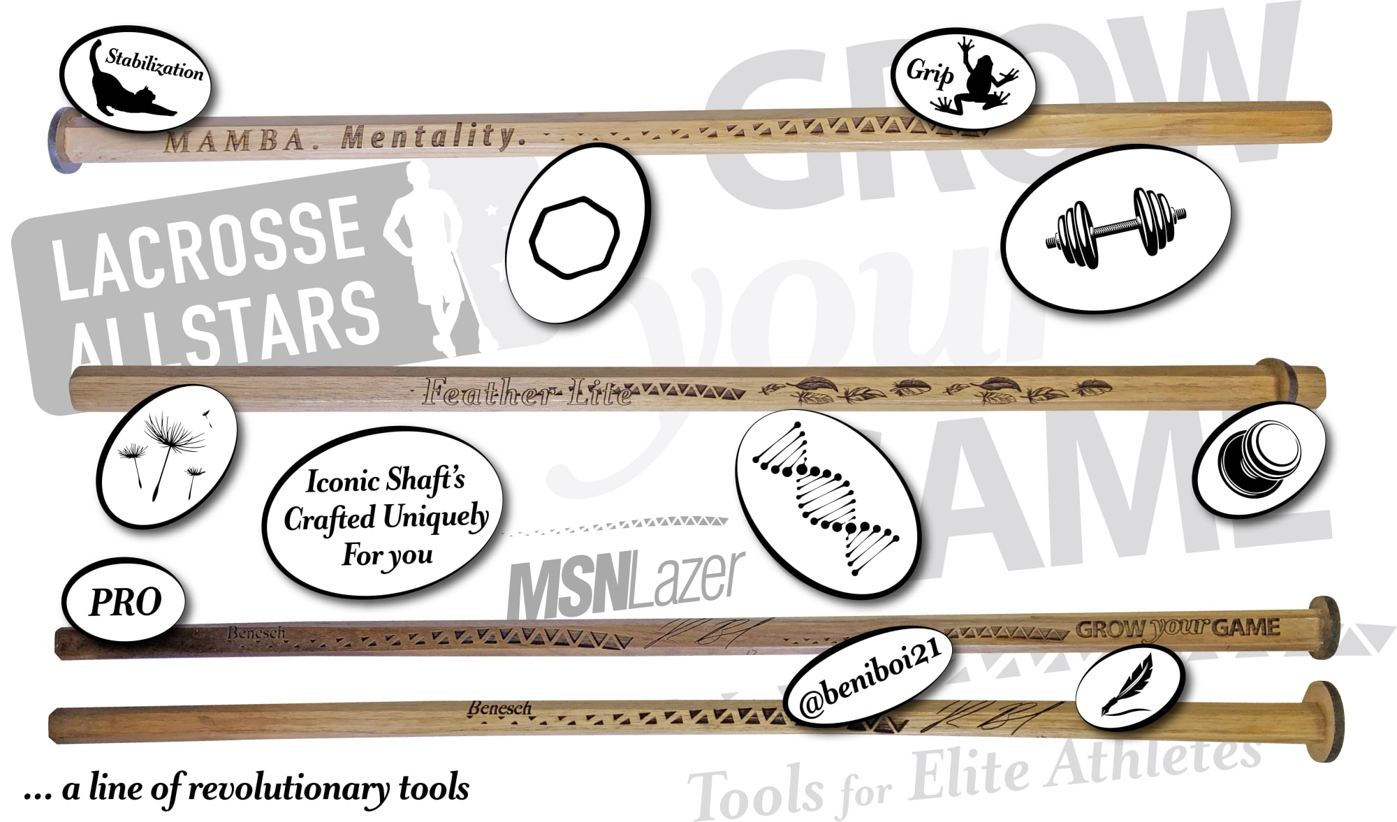 wood lacrosse shafts by msn lazer