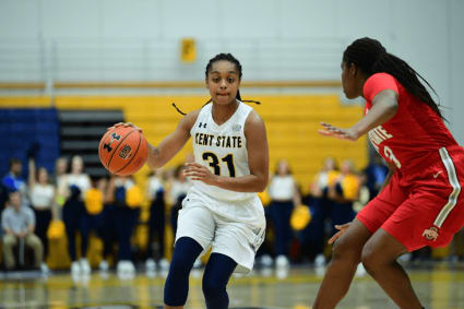 Megan Carter controls the ball against Ohio State on Nov. 21. Photo credit to David Dermer.