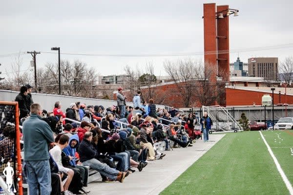 Peanut-Gallery crowd fans at SFU vs. BYU lacrosse game in Boise, Idaho