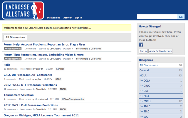 LaxAllStars forum screenshot LaxAllStars forum screenshot