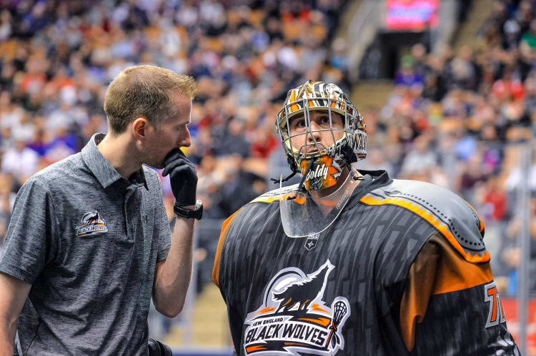 TORONTO, ON - MAR 11, 2018: National Lacrosse League game between the Toronto Rock and the New England Blackwolves, (Photo by Ryan McCullough / NLL) Aaron Bold goaltender