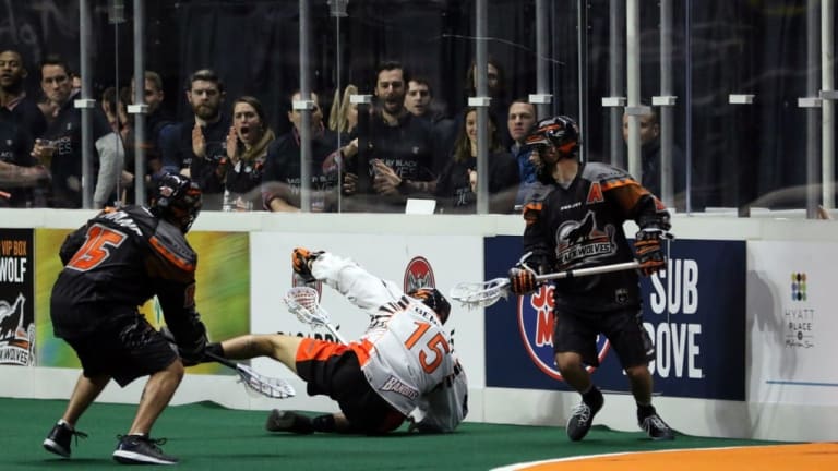 Buffalo Bandits at New England Black Wolves NLL 2017 Photo- Jeff Melnik Conquest Sports Imaging